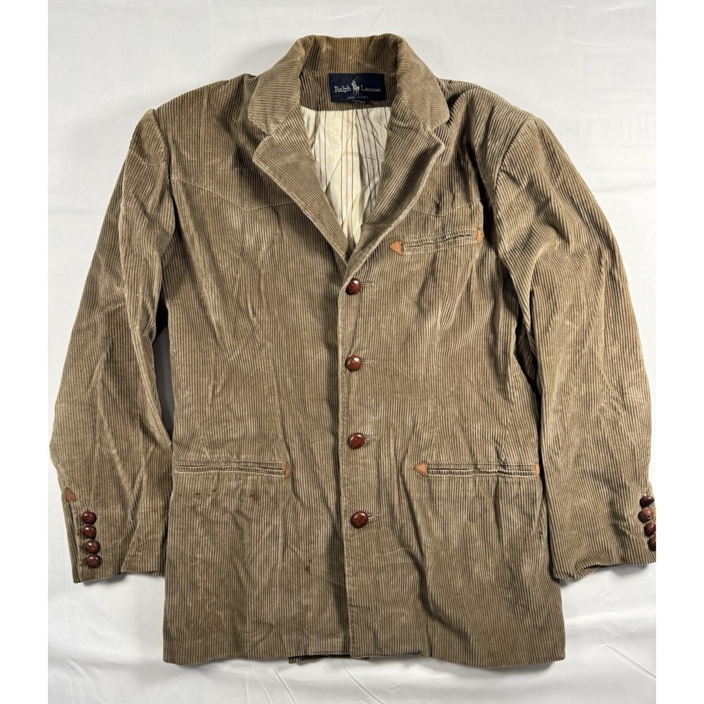 Vintage 80s Ralph Lauren Western Corduroy Jacket USA Made Leather Buttons 12